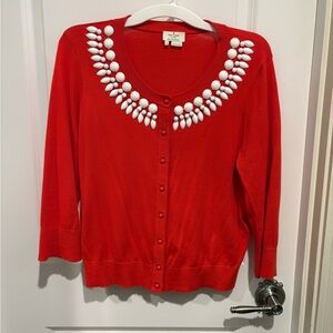 Kate Spade Red Cardigan with White Beaded Detail